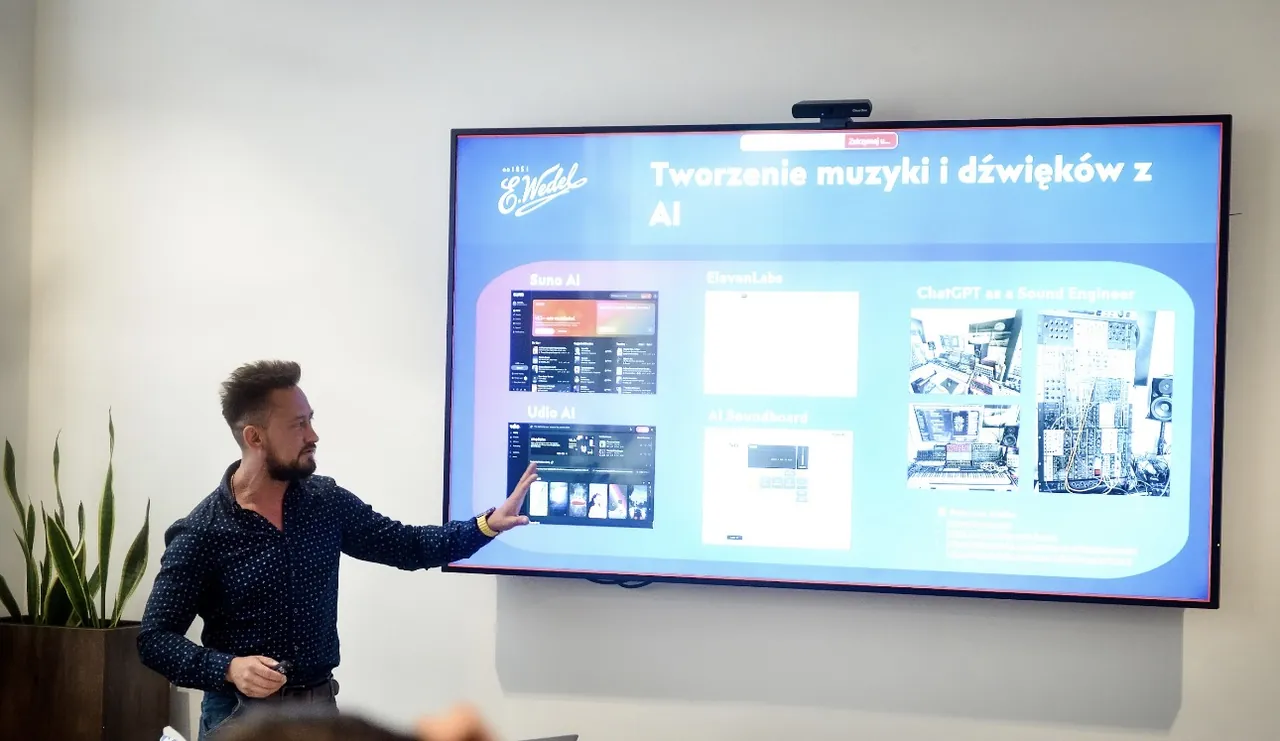 AI music tools workshop at E. Wedel showing Suno, ElevenLabs, Udio
